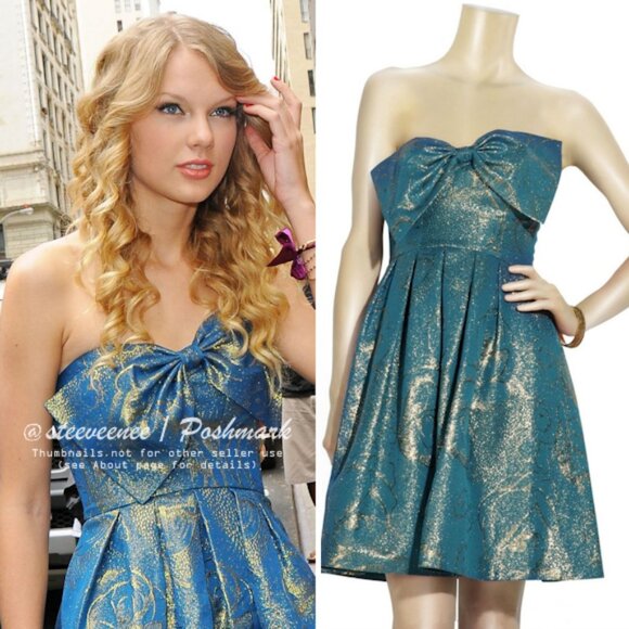 Rebecca Taylor Metallic Bow Party Dress ASO Taylor Swift - Picture 2 of 9